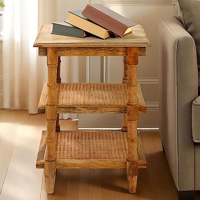 Carolina Living Wood & Cane 3 Shelf Side Table