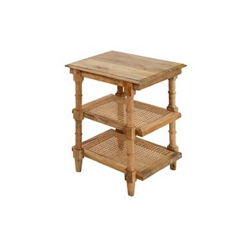 Carolina Living Wood & Cane 3 Shelf Side Table