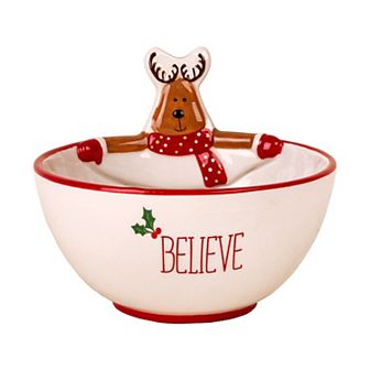 Home Essentials Reindeer Peekaboo 12 oz Ceramic Serving Bowl