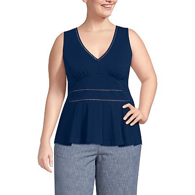 Plus Size Lands' End Lightweight Peplum V-Neck Tank Top