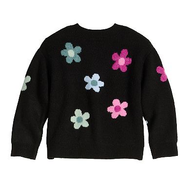 Girls 4-12 Jumping Beans Jacquard Birdseye Crewneck Sweater