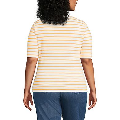 Plus Size Lands' End Elbow Sleeve Boatneck Button Shoulder Tee