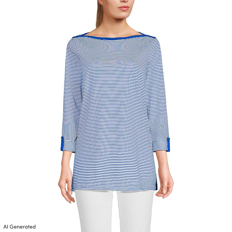 Petite Lands' End Adjustable 3/4 Sleeve Boatneck Tunic Top, Women's,