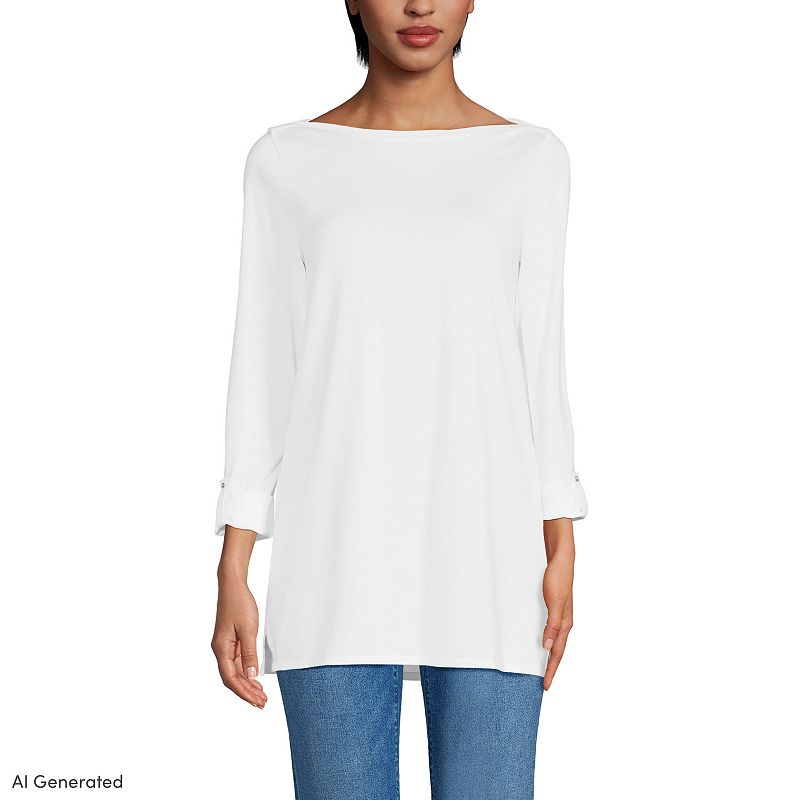 Petite Lands' End Adjustable 3/4 Sleeve Boatneck Tunic Top, Women's,
