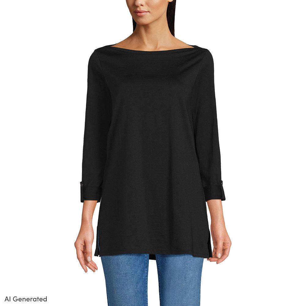 Boat neck banded 3/4 sleeve layered tunic