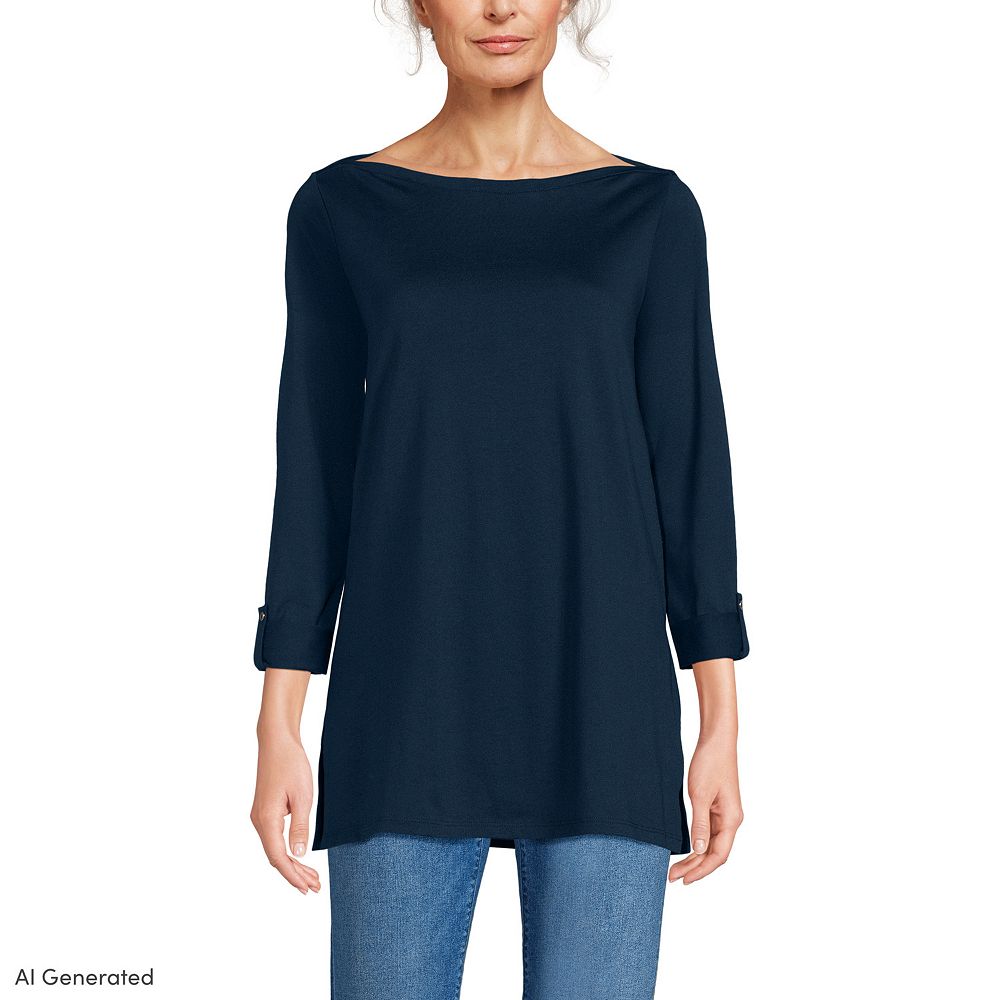 3/4 sleeve boatneck banded side slit tunic main image 0