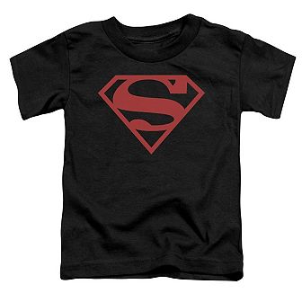Superman Red On Black Shield Short Sleeve Toddler T-Shirt