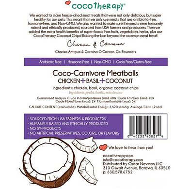 CocoTherapy Coco-Carnivore Meatballs Dog Treats, Chicken + Basil + Coconut