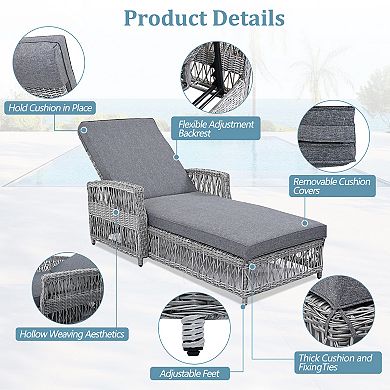 Outdoor Long Reclining Chaise, Wicker Lounge with Armrests