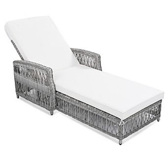 Outdoor Long Reclining Chaise, Wicker Lounge with Armrests