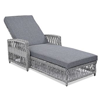 Outdoor Long Reclining Chaise, Wicker Lounge with Armrests