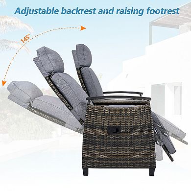 Merax Patio Recliner Loveseat Chair, Adjustable Backrest Wicker Outdoor Lounge Chair Set