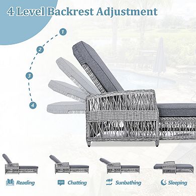 Merax 2 Pieces Long Reclining Chaise, Outdoor Wicker Lounge with Armrests