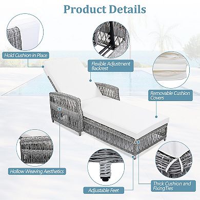 Merax 2 Pieces Long Reclining Chaise, Outdoor Wicker Lounge with Armrests