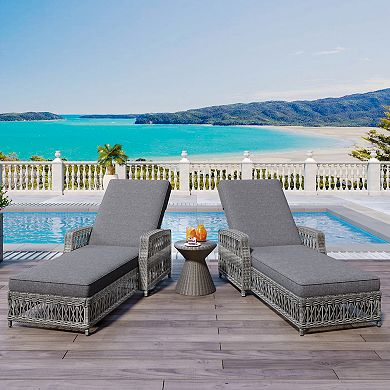 Merax 2 Pieces Long Reclining Chaise, Outdoor Wicker Lounge with Armrests