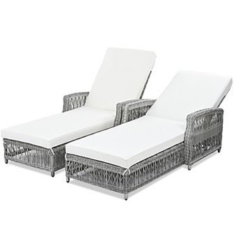Merax 2 pc Long Reclining Chaise, Outdoor Wicker Lounge with Armrests