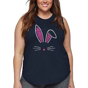 Women's Plus Size Word Art Tank Top - Bunny Ears