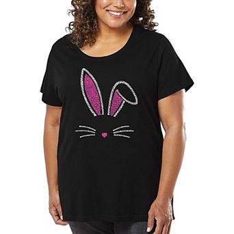 Women's Plus Size Word Art T-shirt - Bunny Ears