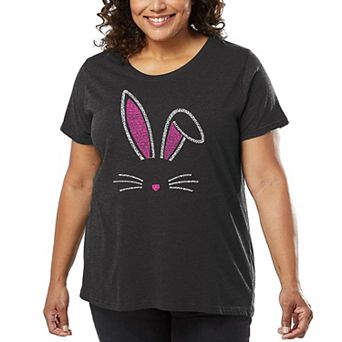 Women's Plus Size Word Art T-shirt - Bunny Ears