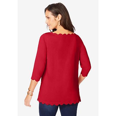 Jessica London Women's Plus Size Scallop Boatneck Tunic