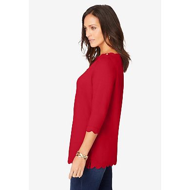Jessica London Women's Plus Size Scallop Boatneck Tunic