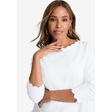 Jessica London Women's Plus Size Scallop Boatneck Tunic