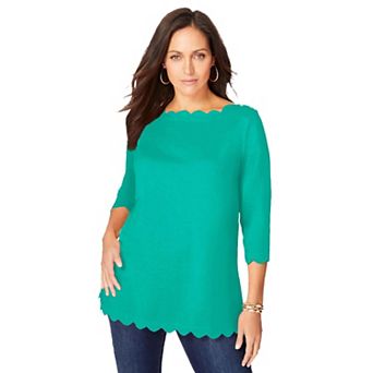 Jessica London Women's Plus Size Scallop Boatneck Tunic