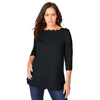 Jessica London Women's Plus Size Scallop Boatneck Tunic