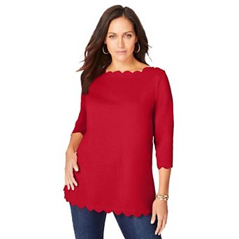 Jessica London Women's Plus Size Scallop Boatneck Tunic