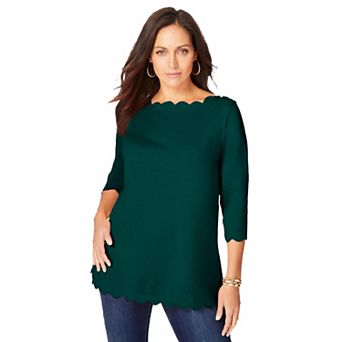 Jessica London Women's Plus Size Scallop Boatneck Tunic