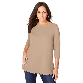 Jessica London Women's Plus Size Scallop Boatneck Tunic