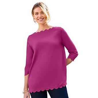 Jessica London Women's Plus Size Scallop Boatneck Tunic