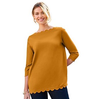 Jessica London Women's Plus Size Scallop Boatneck Tunic