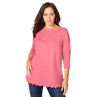 Jessica London Women's Plus Size Scallop Boatneck Tunic