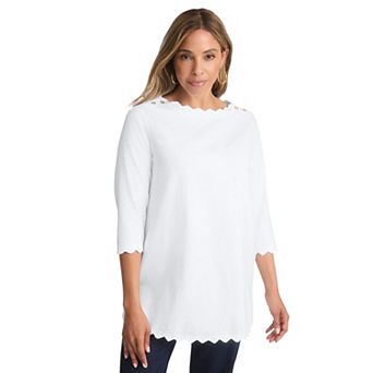 Jessica London Women's Plus Size Scallop Boatneck Tunic