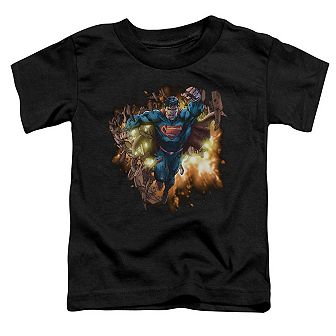 Superman Blasting Through Short Sleeve Toddler T-Shirt