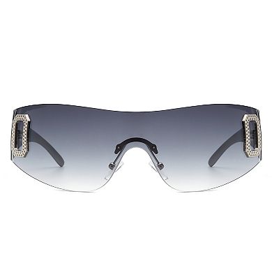 Rimless Rectangle Sleek Wrap Around Women's Sunglasses