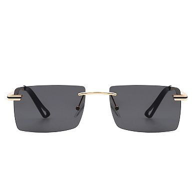 Rimless Retro Tinted Rectangle Flat top Sunglasses
