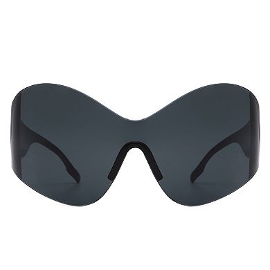 Rimless Oversized Wraparound Shield Women Sunglasses