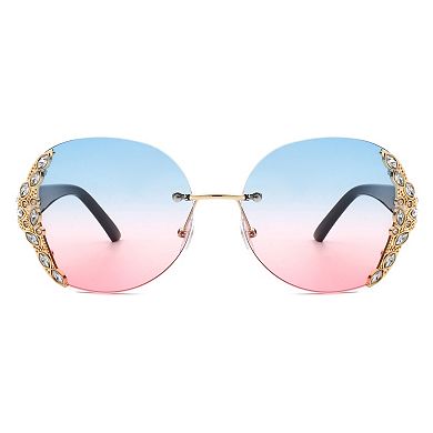 Rimless Oval Rhinestone Oversize Women Sunglasses