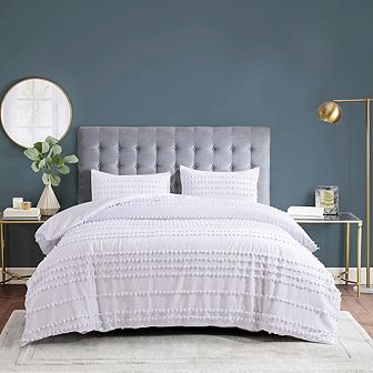 White Cotton Jacquard Clipped Dot Duvet Cover 4 pc Set