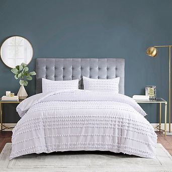 Cotton Tufted Duvet Cover Set, Soft Textured Pom Bedding, Lightweight Comfort Collection