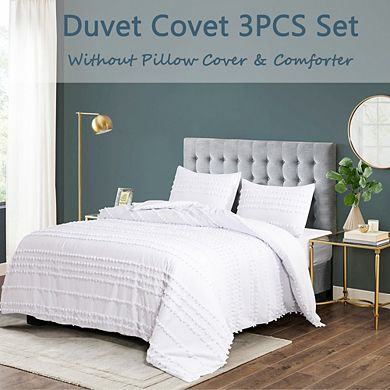 Cotton Tufted Duvet Cover Set, Soft Textured Pom Bedding, Lightweight Comfort Collection