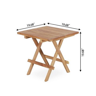 Teak Wood Square End Table with Slatted Tabletop Sturdy X-Shaped Wood Frame