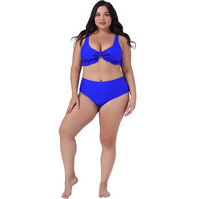Plus Size Two Piece Swimsuits for Women High Waisted Ruffle Tummy Control Bathing Suits Swimwear