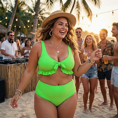 Plus Size Two Piece Swimsuits for Women High Waisted Ruffle Tummy