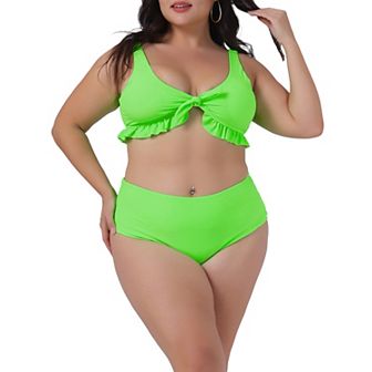 Plus Size Two Piece Swimsuits for Women High Waisted Ruffle Tummy Control Bathing Suits Swimwear