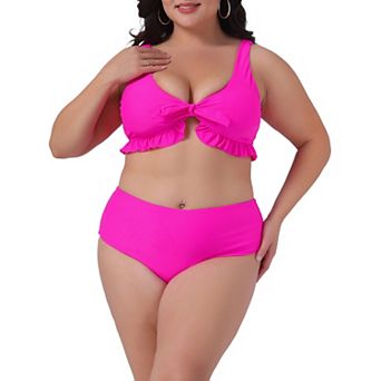 Plus Size Two Piece Swimsuits for Women High Waisted Ruffle Tummy Control Bathing Suits Swimwear