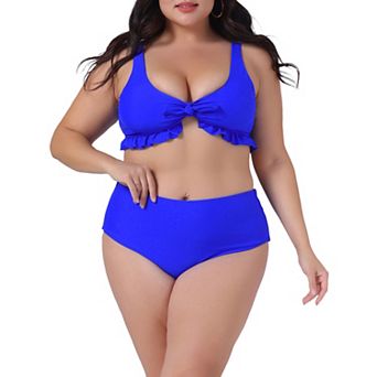Plus Size Two Piece Swimsuits for Women High Waisted Ruffle Tummy Control Bathing Suits Swimwear