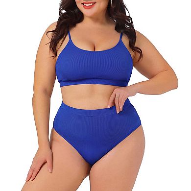 Plus Size Two Piece Swimsuit for Women Scoop Neck Bikini Bandeau Bathing Suits